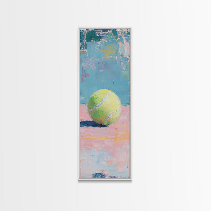 Yellow Tennis Ball On Pastel Court Wall Art, Sports Canvas Print, Game Room Decor, Boys Room Art, Modern Tennis Lover Gift