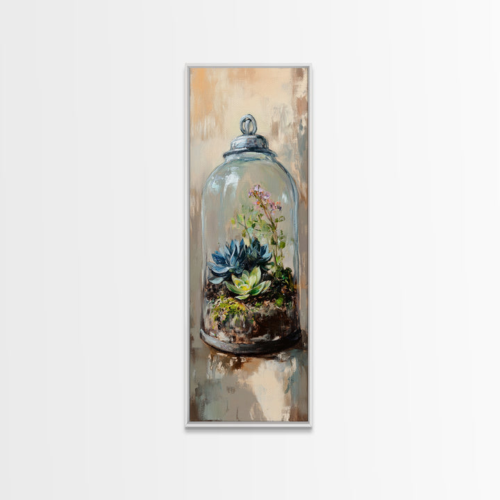 Glass Cloche Terrarium With Succulents Canvas Print, Botanical Wall Art, Green Home Decor, Nature Inspired Gift For Her, Living Room Decor