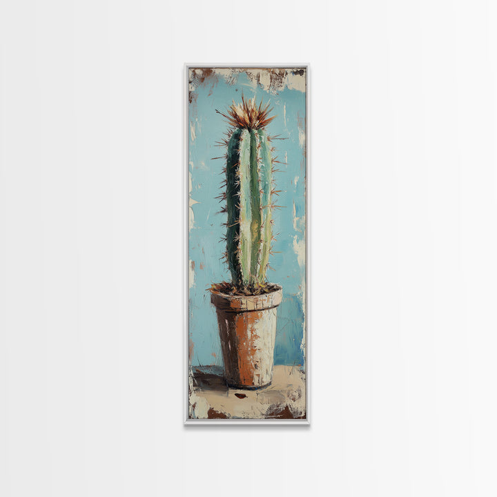 Tall Cactus In Terracotta Pot Wall Art, Desert Botanical Canvas Print, Southwestern Decor, Rustic Living Room Wall Decor