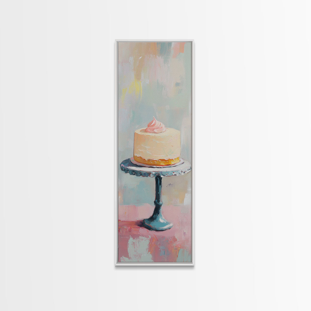 Pastel Cake On Pedestal Stand Canvas Print, Bakery Wall Art, Pink Kitchen Decor, Birthday Gift, Sweet Dessert Art Print Decor