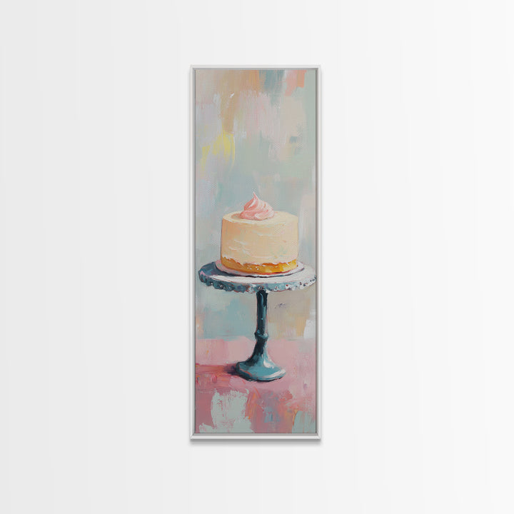Pastel Cake On Pedestal Stand Canvas Print, Bakery Wall Art, Pink Kitchen Decor, Birthday Gift, Sweet Dessert Art Print Decor