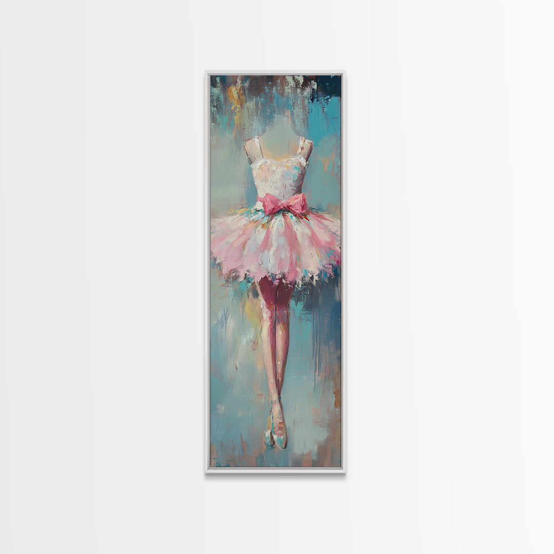 Pink Ballerina Tutu Dress Wall Art, Feminine Ballet Canvas Print, Whimsical Girls Room Decor Dance Studio Gift For Her Nursery