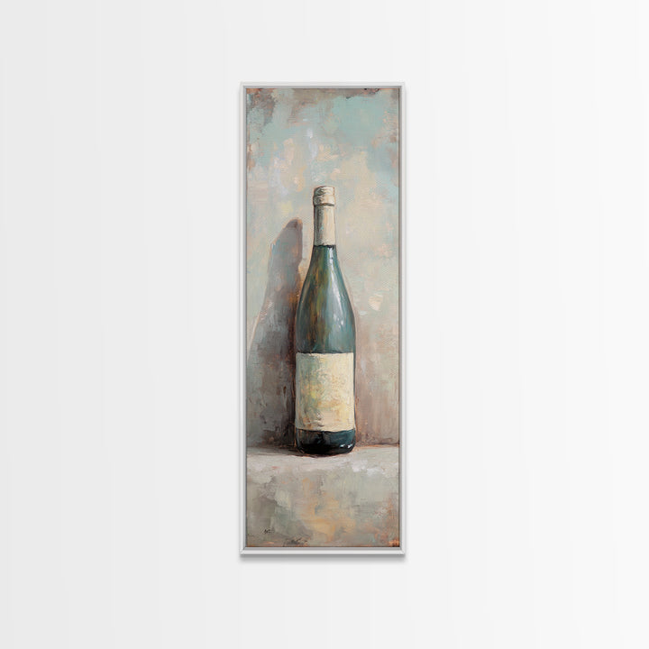 Green Wine Bottle Still Life Canvas Print, Kitchen Wall Art, Wine Decor, Bar Cart Print, Rustic Home Decor, Housewarming Gift