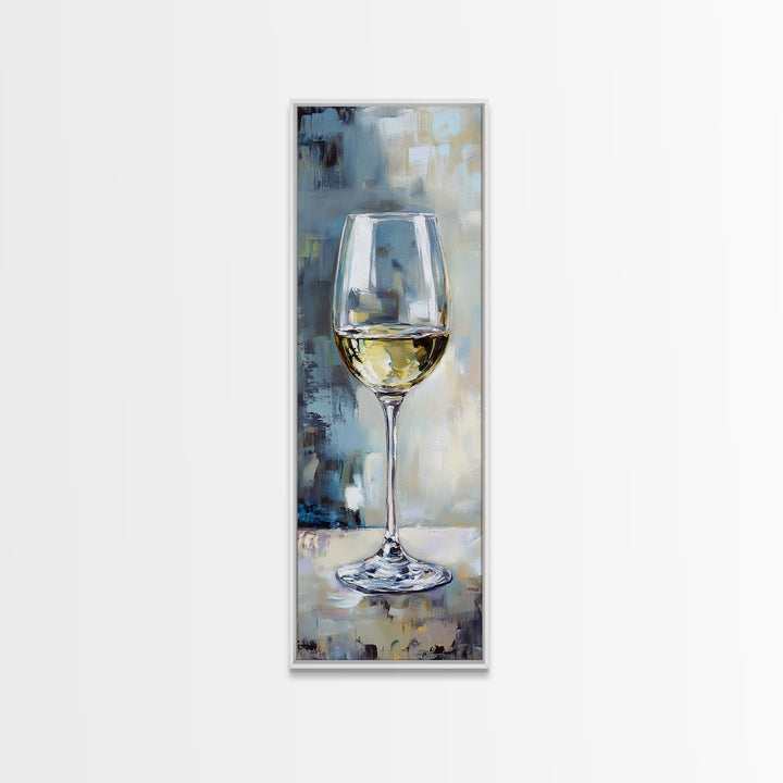 White Wine Glass Still Life Framed Canvas Print, Bar Art, Kitchen Wall Art, Wine Lover Gift, Elegant Dining Room Decor, Home Decor