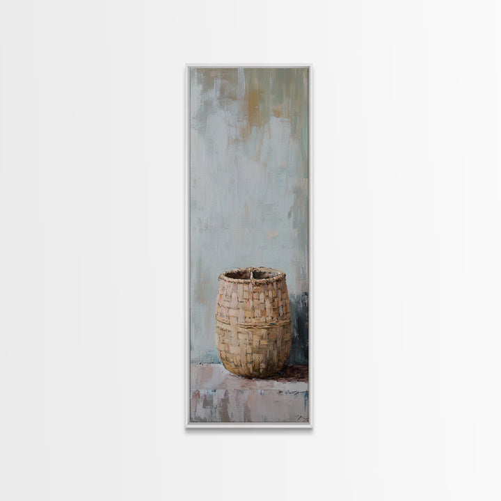 Woven Basket Minimal Still Life Wall Art, Neutral Wabi Sabi Decor, Rustic Farmhouse Canvas Print, Organic Modern Home Decor