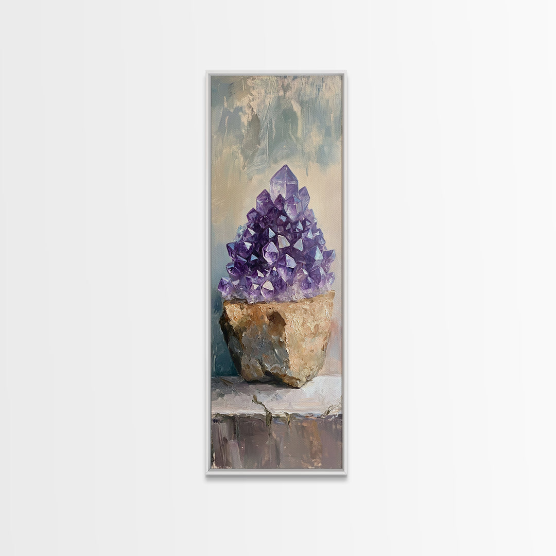 Purple Amethyst Crystal Cluster Wall Art, Mystical Framed Canvas Print For Spiritual Decor, Boho Home Decor, Unique Gift