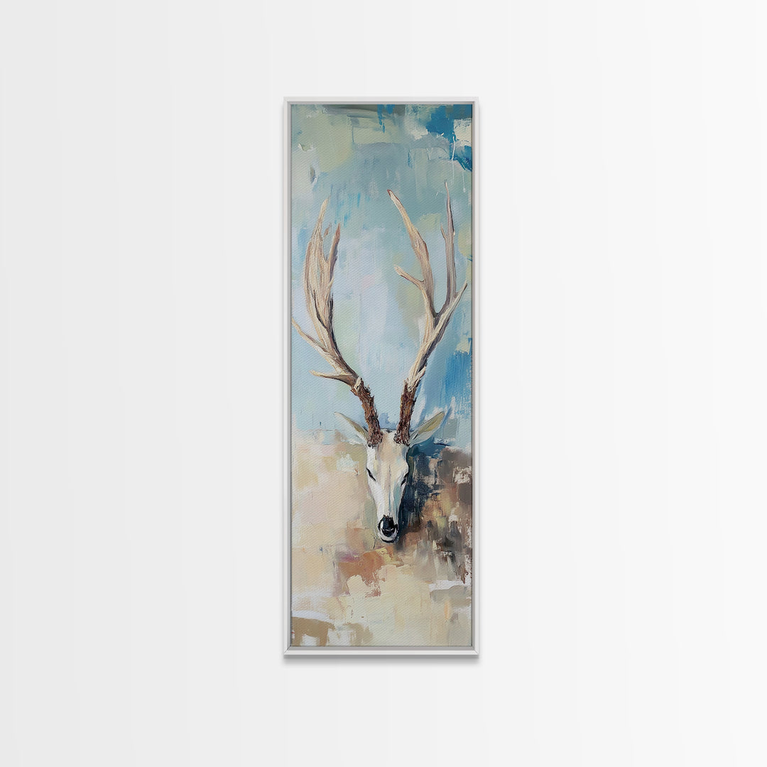 Deer Skull With Antlers Wall Art, Rustic Western Framed Canvas Print For Cabin Decor, Nature Wall Decor, Gift For Him, Man Cave Decor