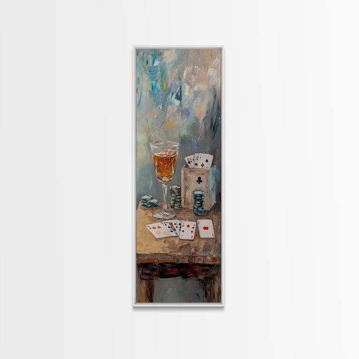 Poker Cards And Whiskey Canvas Print, Game Room Wall Art, Man Cave Decor, Bar Cart Decor, Casino Wall Art, Gift For Him, Home Bar Decor