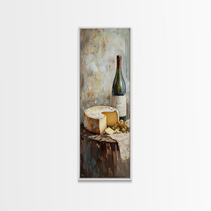 Cheese Wheel Wine Bottle And Grapes Wall Art, Rustic Kitchen Decor, Foodie Gift, French Farmhouse Canvas Print For Dining Room