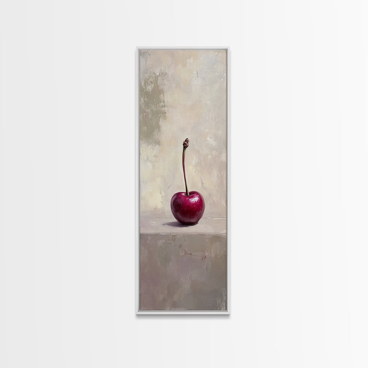 Single Red Cherry Minimal Still Life Wall Art, Modern Kitchen Decor, Fruit Art Print, Minimalist Framed Canvas Print Gift