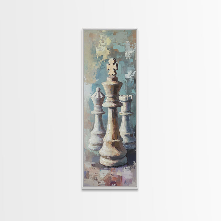 Abstract Chess King And Pawns Wall Art, Modern Game Room Decor, Masculine Office Framed Canvas Print Living Room Gift For Him