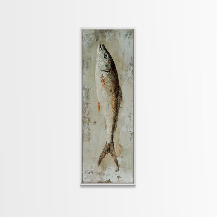 Silver Fish Still Life Wall Art, Nautical Kitchen Decor, Coastal Seafood Art Print, Rustic Ocean Canvas Print, Beach House Gift