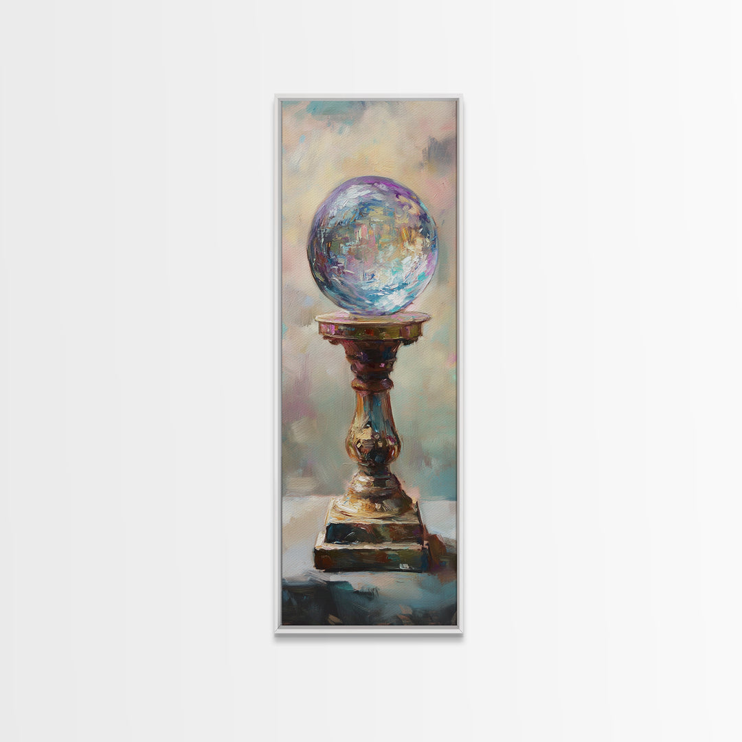 Mystic Crystal Ball On Pedestal Canvas Print, Celestial Wall Decor, Fantasy Art Print, Witchy Decor, Gift For Her, Boho Home Decor