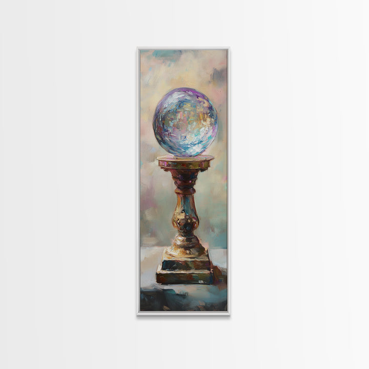 Mystic Crystal Ball On Pedestal Canvas Print, Celestial Wall Decor, Fantasy Art Print, Witchy Decor, Gift For Her, Boho Home Decor
