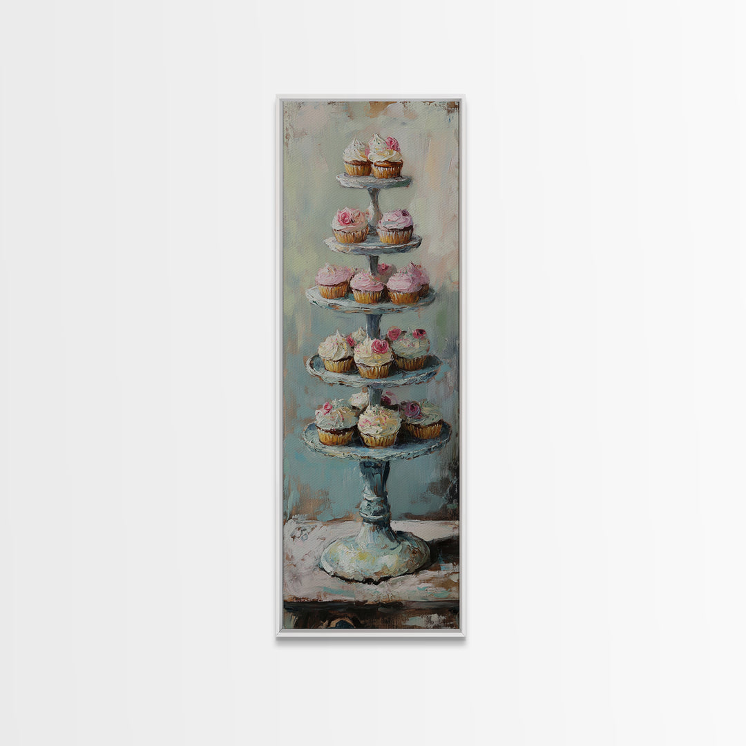 Tiered Cupcake Stand Still Life Canvas Print, Bakery Wall Art, Kitchen Decor, Patisserie Print, Gift For Baker, Cafe Decor