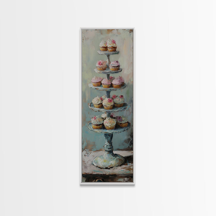Tiered Cupcake Stand Still Life Canvas Print, Bakery Wall Art, Kitchen Decor, Patisserie Print, Gift For Baker, Cafe Decor