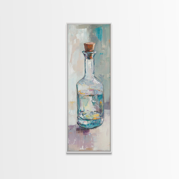 Clear Glass Bottle Still Life Framed Canvas Print, Minimalist Wall Art, Kitchen Decor, Neutral Home Decor, Fine Art Print