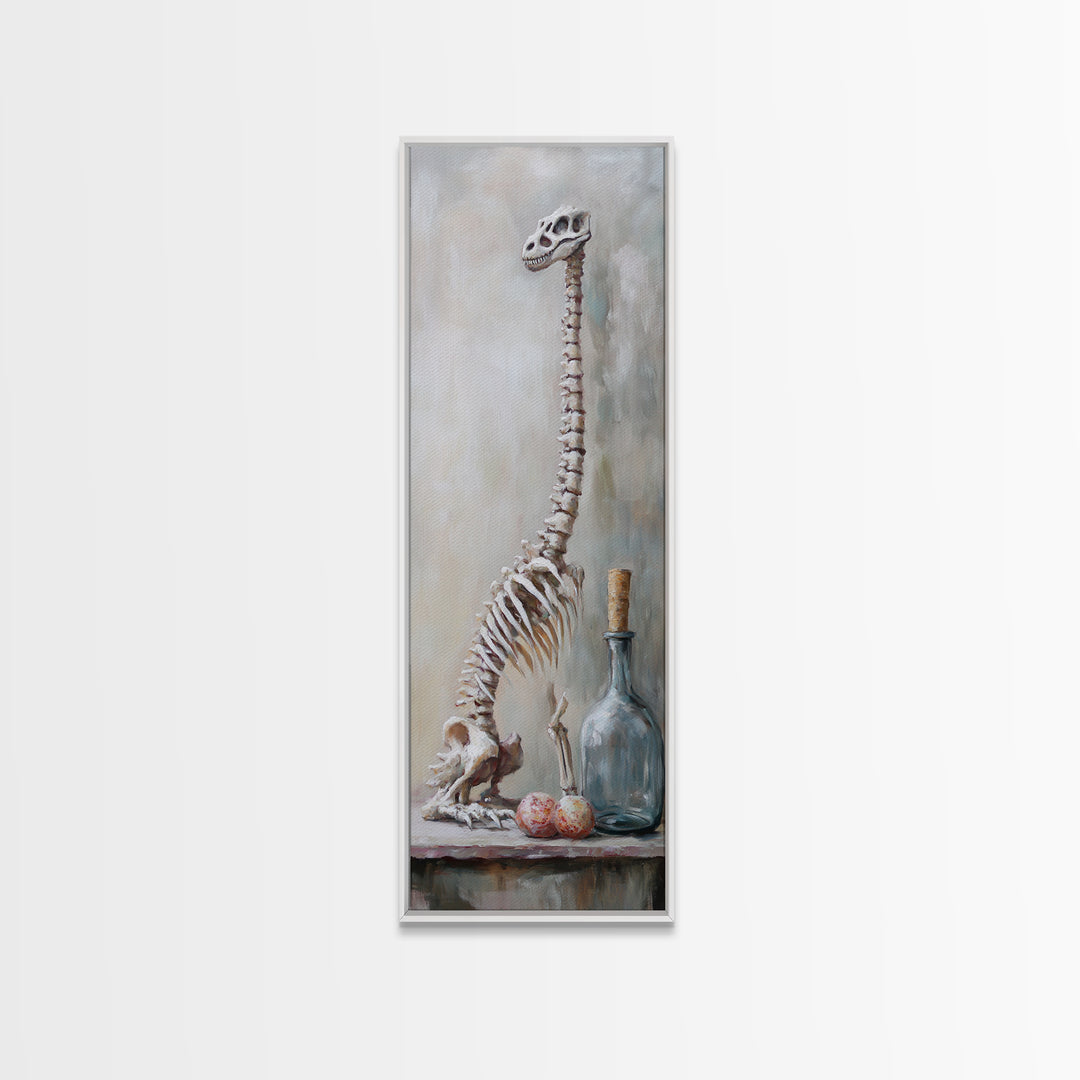 Dinosaur Skeleton Curiosity Still Life Canvas Print, Dark Academia Wall Art, Oddities Decor, Gothic Wall Decor, Museum Print