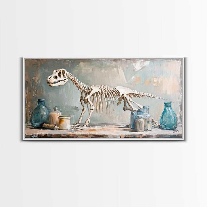 Dinosaur Skeleton Still Life Wall Art, Paleontology Canvas Print, Science Office Decor, Boys Room Decor, Unique Gift, Nursery Wall Art