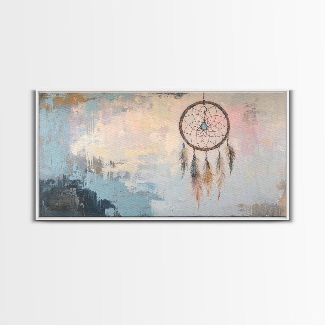 Boho Dreamcatcher Feathers Wall Art, Southwestern Canvas Print, Neutral Bedroom Decor, Spiritual Gift, Rustic Home Decor