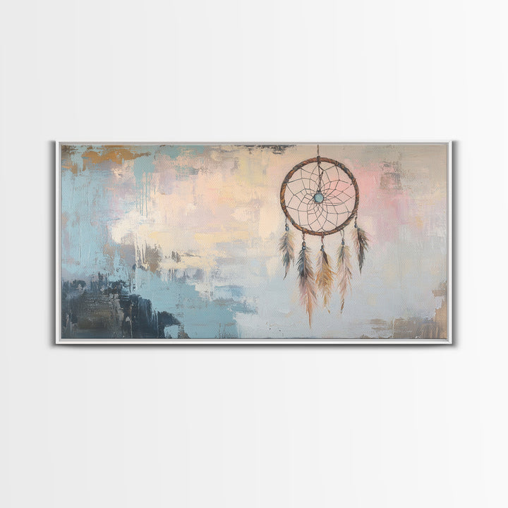 Boho Dreamcatcher Feathers Wall Art, Southwestern Canvas Print, Neutral Bedroom Decor, Spiritual Gift, Rustic Home Decor
