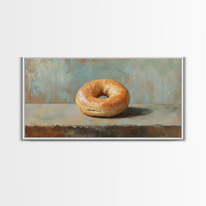 Glazed Bagel Still Life Canvas Print, Bakery Cafe Wall Art, Cute Kitchen Decor, Food Lover Gift, Rustic Dining Room Print
