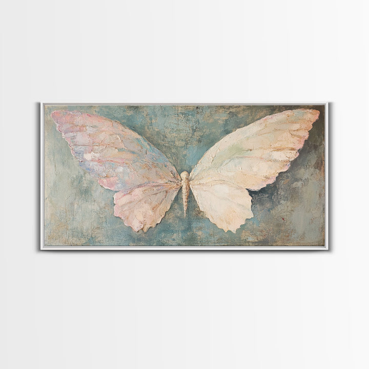 Soft White Butterfly Wings Wall Art, Whimsical Canvas Print, Feminine Nursery Decor, Nature Inspired Gift, Pastel Wall Decor