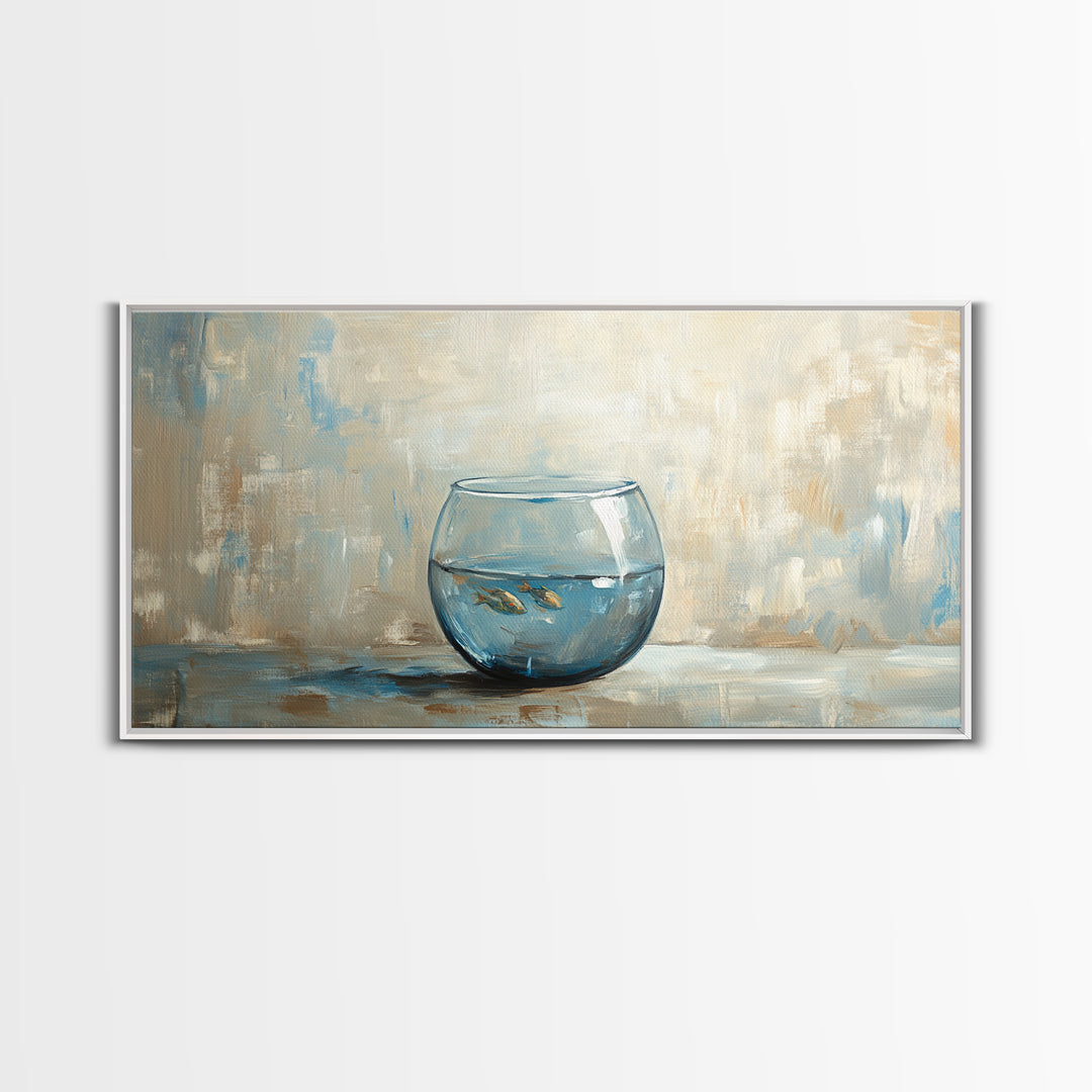 Goldfish Bowl Still Life Canvas Print, Coastal Wall Art, Ocean Animal Art, Neutral Home Decor, Bathroom Wall Decor Gift Idea