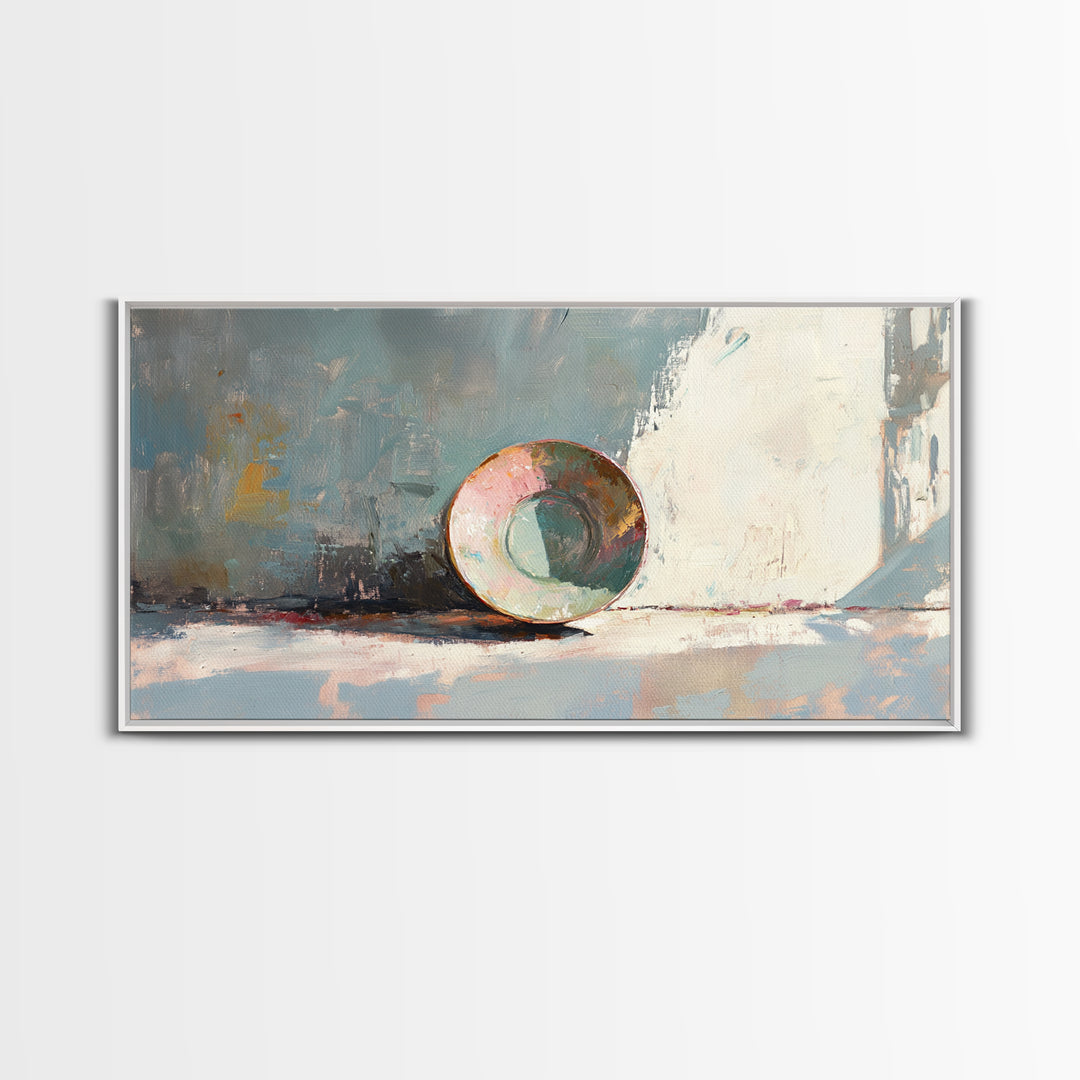 Sunlit Ceramic Bowl Still Life In Soft Blue, Canvas Print, Minimalist Wall Art, Modern Kitchen Decor, Neutral Home Decor