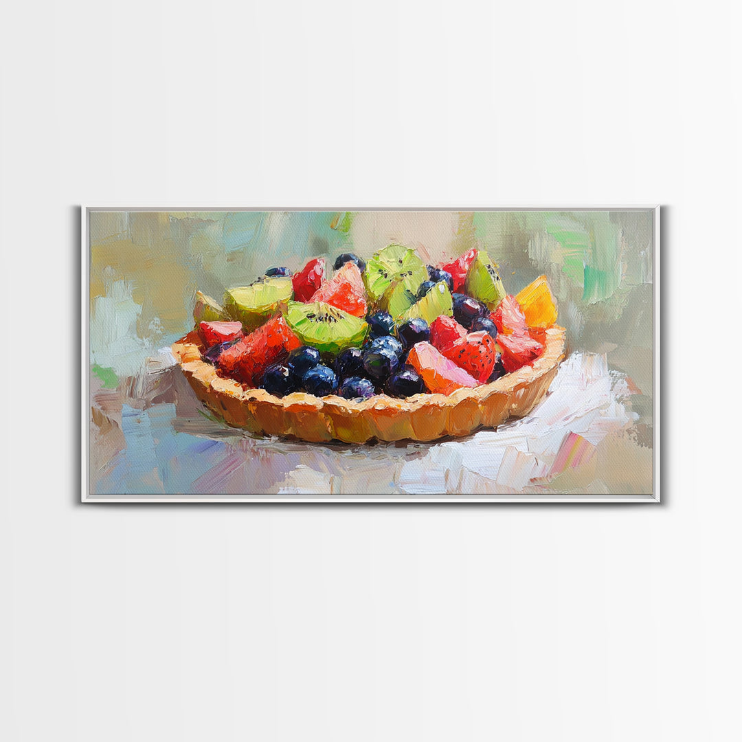 Colorful Fruit Tart Still Life With Strawberries, Framed Canvas Print, Kitchen Wall Art, Dessert Art, Cafe Decor, Foodie Gift