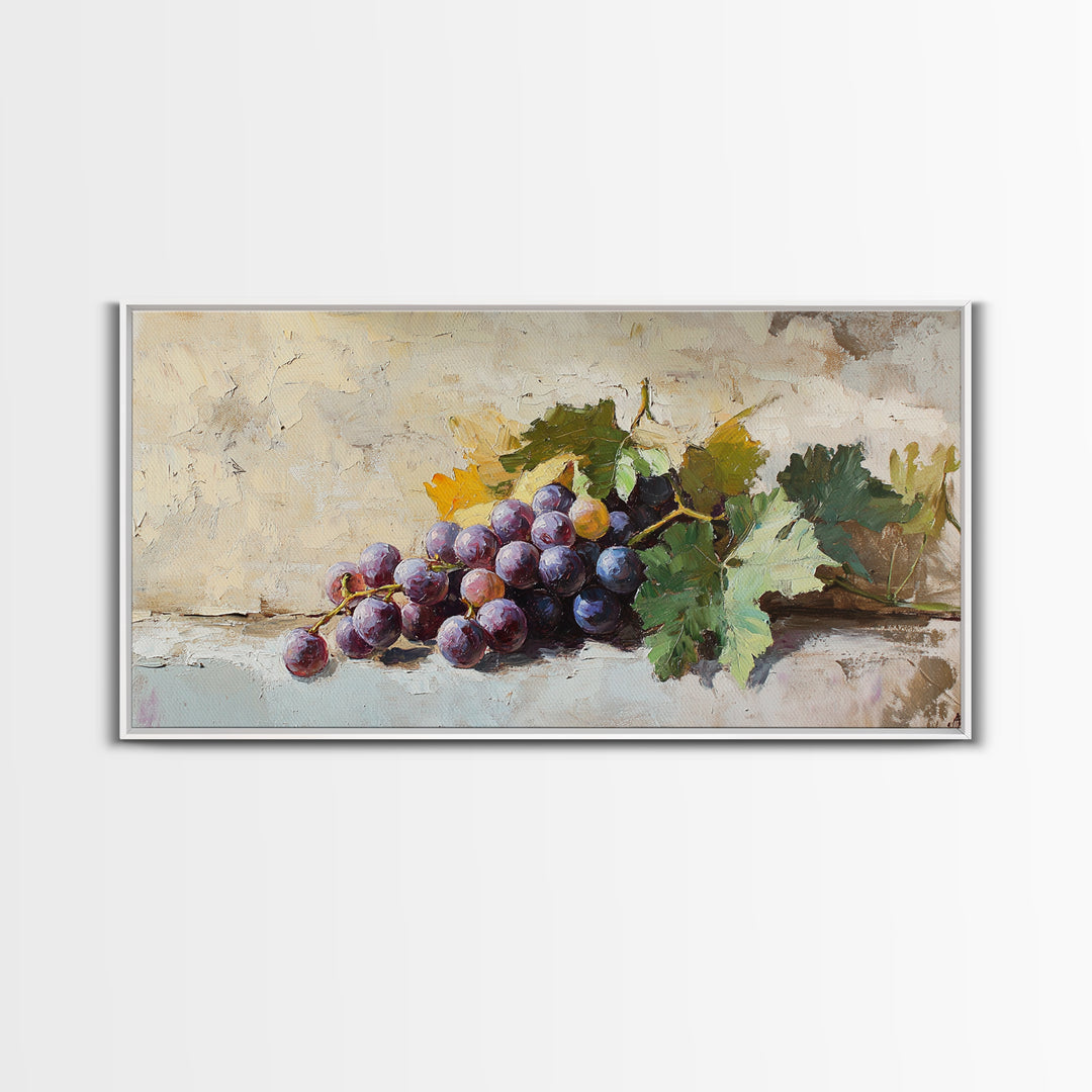 Purple Grapes Still Life Canvas Print, Rustic Kitchen Wall Art, Vineyard Decor, Wine Country Print, Farmhouse Dining Room