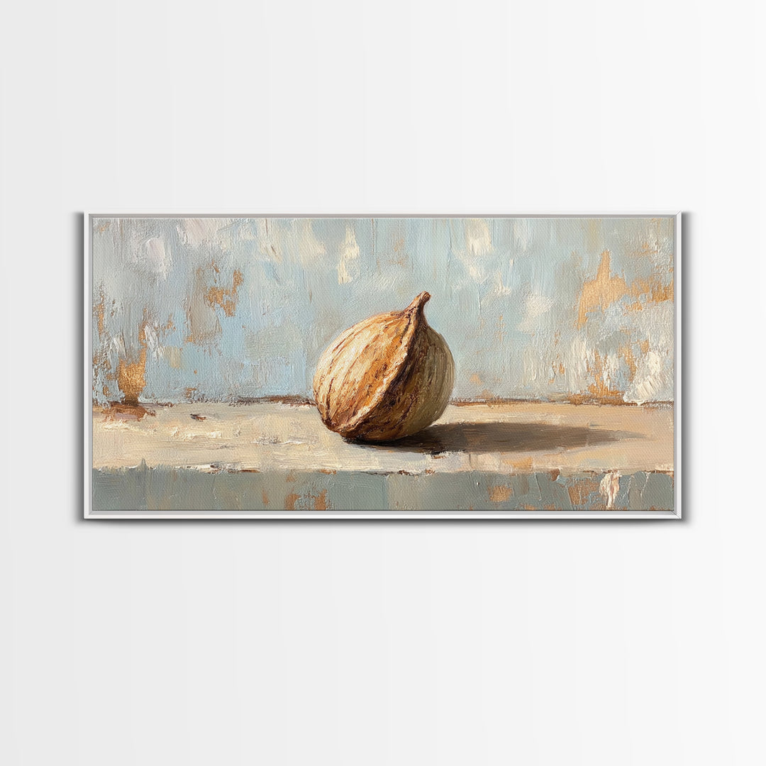 Single Fig Still Life Canvas Print, Rustic Kitchen Wall Art, Neutral Farmhouse Decor, Food Painting For Dining Room Wall Decor