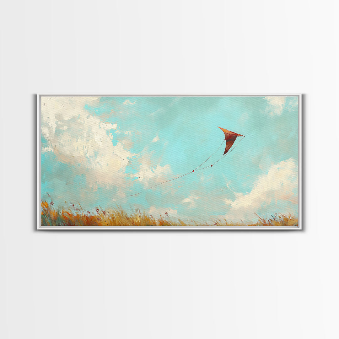 Red Kite In Blue Summer Sky Wall Art, Whimsical Canvas Print For Kids Room Decor, Nursery Decor And Coastal Home Decor Gift