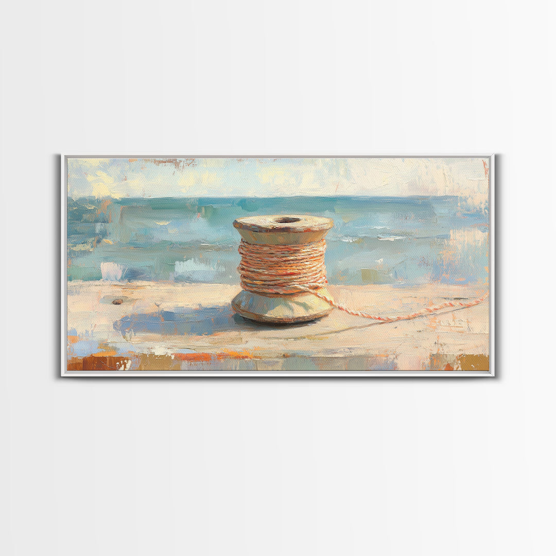 Orange Twine Spool By Blue Window Wall Art, Nautical Canvas Print For Coastal Decor, Rustic Home Decor And Office Decor Gift