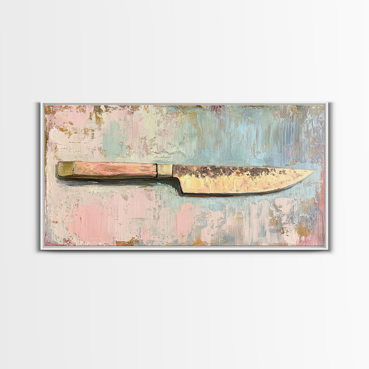 Rustic Chef Knife Still Life Canvas Print, Kitchen Wall Art, Culinary Decor, Gift For Chef, Modern Kitchen Art Print, Home Decor
