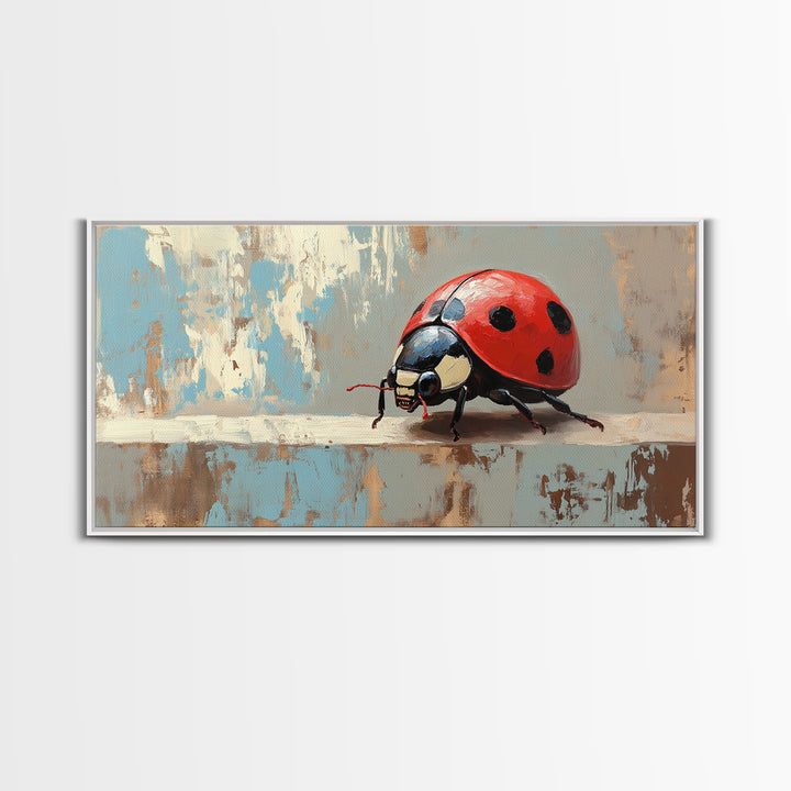 Red Ladybug Macro In Textured Garden Wall Art, Whimsical Animal Canvas Print, Nature Decor, Kids Room Art Gift, Cute Wall Decor