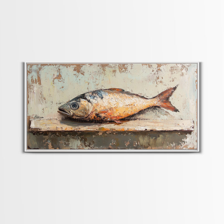 Rustic Whole Fish Still Life Canvas Print, Coastal Kitchen Wall Art, Seafood Decor, Nautical Home Decor, Gift For Him, Wall Decor