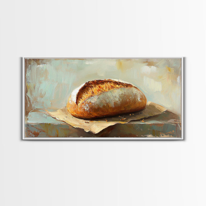 Crusty Artisan Bread Still Life Canvas Print, Rustic Kitchen Wall Art, Farmhouse Dining Room Decor, Foodie Housewarming Gift