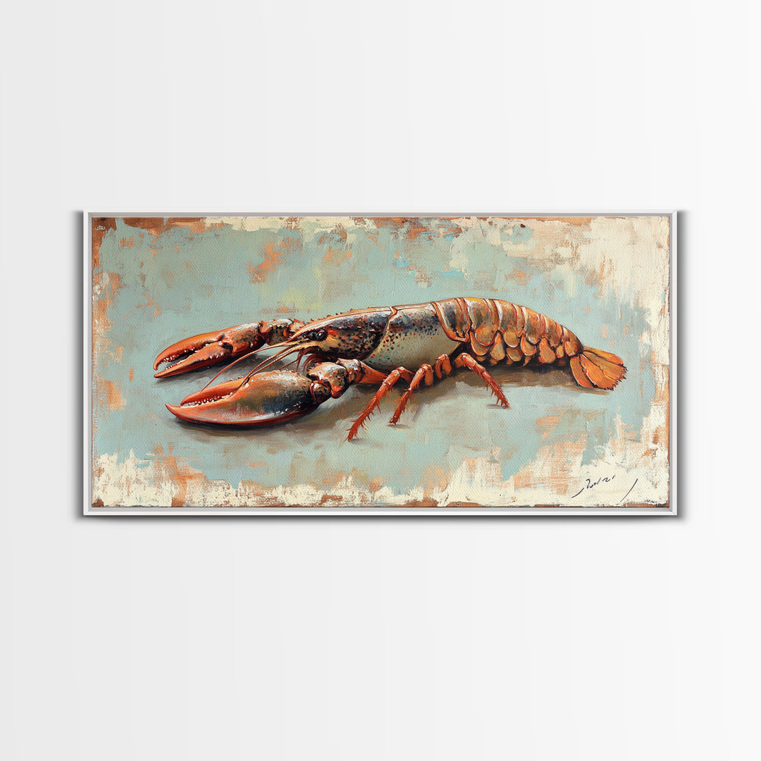 Red Lobster Seafood Still Life Wall Art, Coastal Kitchen Decor, Nautical Canvas Wall Art, Beach House Dining Room Gift Idea