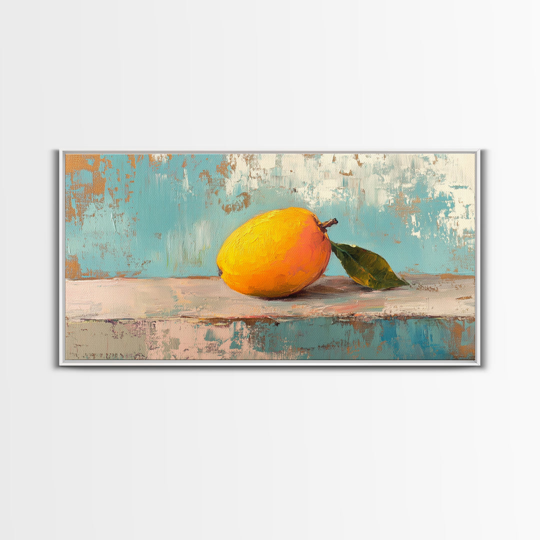 Golden Mango Fruit Still Life Wall Art, Colorful Kitchen Canvas Print, Tropical Farmhouse Decor, Foodie Housewarming Gift