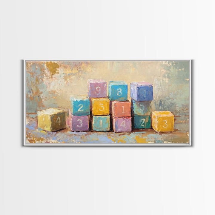 Colorful Numbered Toy Blocks Wall Art, Playroom Decor, Kids Room Art, Nursery Wall Art, Baby Shower Gift, Modern Canvas Print
