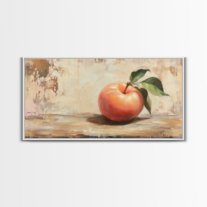 Rustic Red Apple With Green Leaves Canvas Print, Kitchen Wall Art, Farmhouse Still Life Decor, Fruit Painting Home Decor