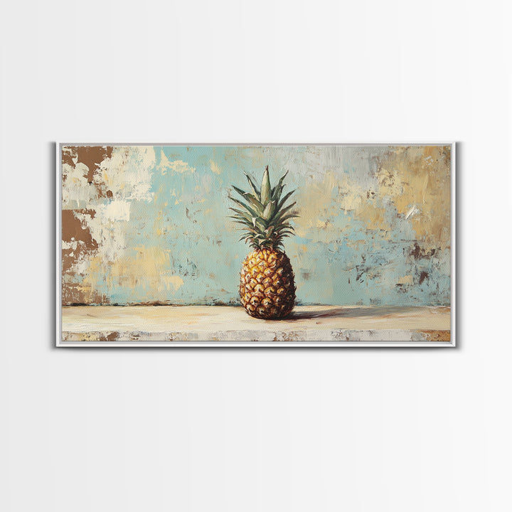 Single Pineapple Still Life Canvas Print, Tropical Kitchen Wall Art, Coastal Fruit Decor, Summer Beach House Wall Decor Print