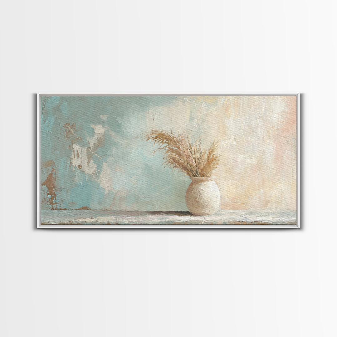 Neutral Pampas Vase Still Life Wall Art, Rustic Farmhouse Canvas Print For Living Room Decor And Cozy Bedroom Wall Decor