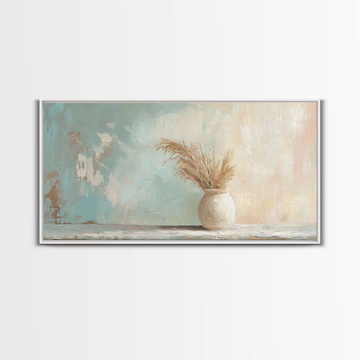 Neutral Pampas Vase Still Life Wall Art, Rustic Farmhouse Canvas Print For Living Room Decor And Cozy Bedroom Wall Decor