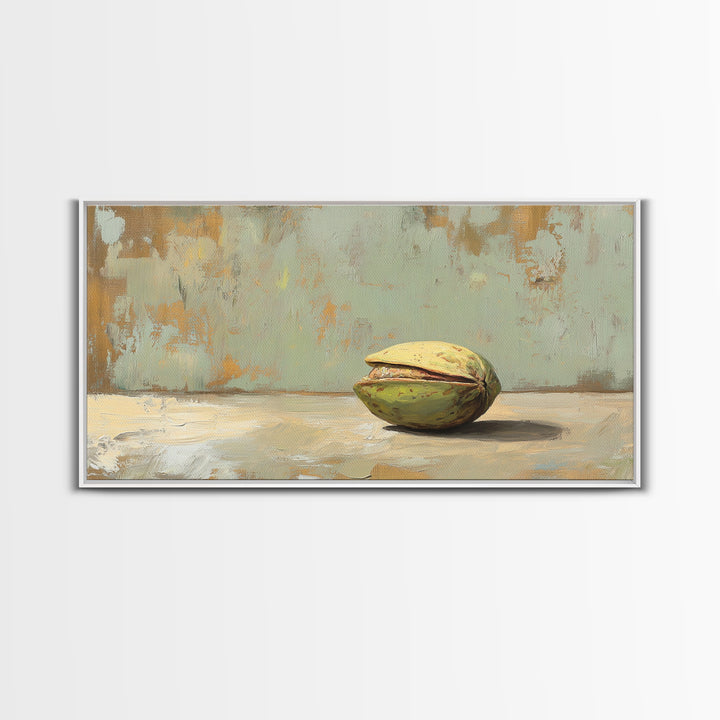 Minimal Pistachio Nut Still Life Wall Art, Organic Kitchen Canvas Print For Farmhouse Decor And Neutral Dining Room Decor