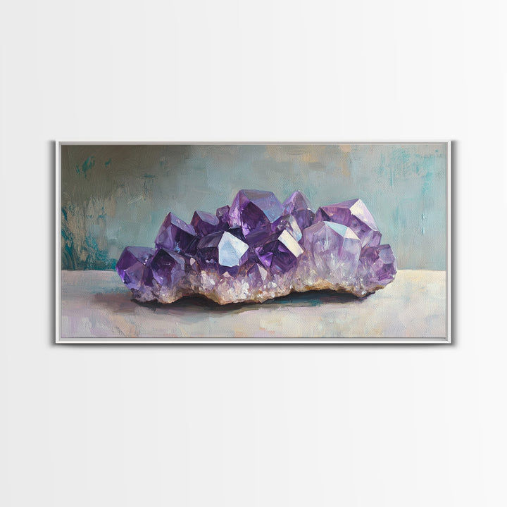 Purple Amethyst Crystal Cluster Wall Art, Gemstone Painting, Spiritual Decor, Zen Home Decor, Mystical Wall Decor, Gift For Her