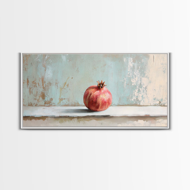 Single Pomegranate Still Life Wall Art, Fruit Painting, Kitchen Wall Art, Mediterranean Decor, Minimalist Food Art, Gift For Foodie
