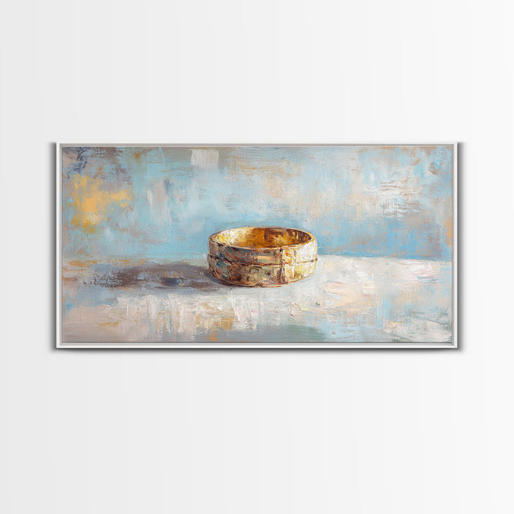 Gold Wedding Band Still Life Wall Art, Romantic Bedroom Decor, Anniversary Gift, Elegant Framed Canvas Print For Couples