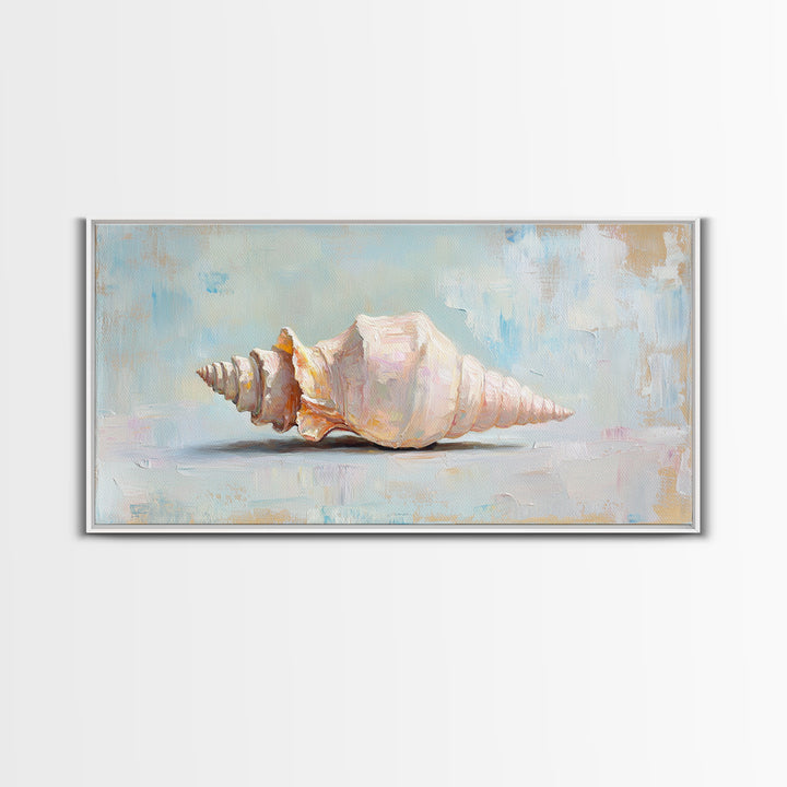 Soft Pastel Conch Shell Canvas Print, Coastal Wall Art, Beach House Decor, Ocean Art Print, Minimalist Coastal Decor Gift For Her
